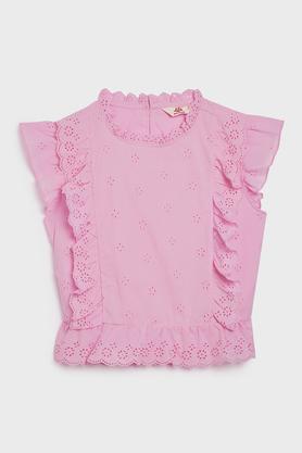 solid cotton regular fit girls top - pink