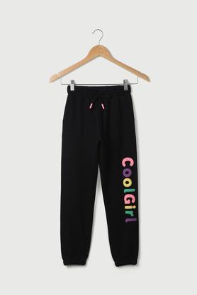 solid cotton regular fit girls track pants - black