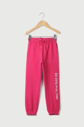 solid cotton regular fit girls track pants - dark pink
