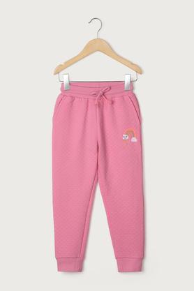 solid cotton regular fit girls track pants - pink