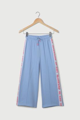 solid cotton regular fit girls track pants - powder blue