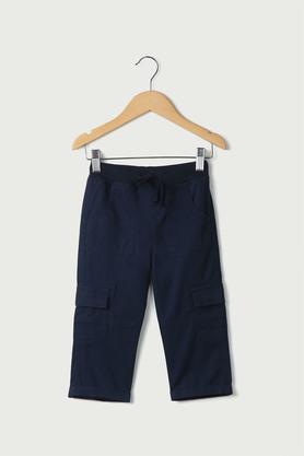 solid cotton regular fit infant boys pants - navy