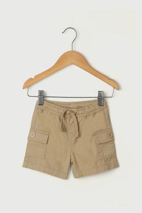 solid cotton regular fit infant boys shorts - khaki