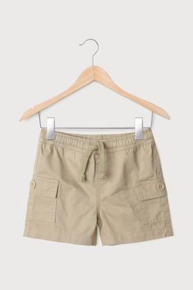 solid cotton regular fit infant boys shorts - khaki