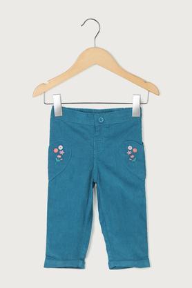 solid cotton regular fit infant girls pants - sea blue