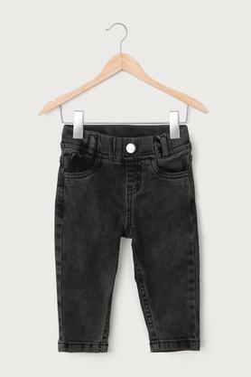 solid cotton regular fit infants jeans - charcoal black