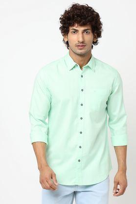 solid cotton regular fit men's casual shirt - mint