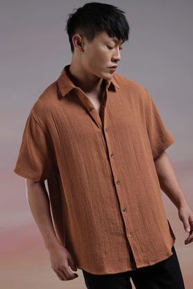 solid cotton regular fit men's casual shirt - orange