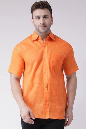 solid cotton regular fit men's casual wear shirt - orange