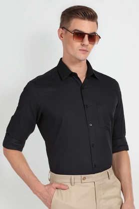 solid cotton regular fit men's formal shirt - black