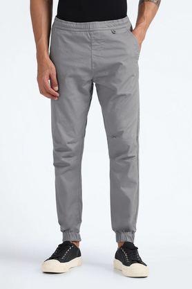 solid cotton regular fit men's jogger - grey