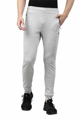 solid cotton regular fit men's joggers - grey