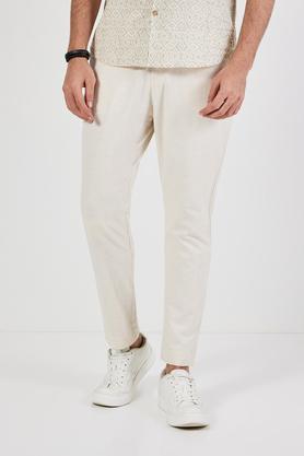 solid cotton regular fit men's pant - natural