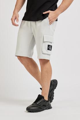 solid cotton regular fit men's shorts - grey