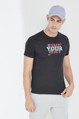 solid cotton regular fit men's t-shirt - black
