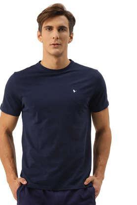 solid cotton regular fit men's t-shirt - navy