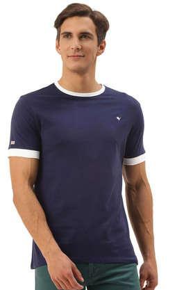 solid cotton regular fit men's t-shirt - navy