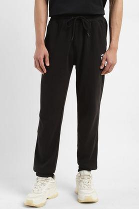solid cotton regular fit men's track pants - black