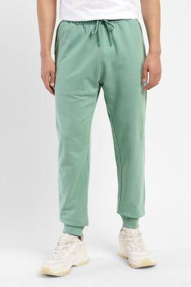 solid cotton regular fit men's track pants - green