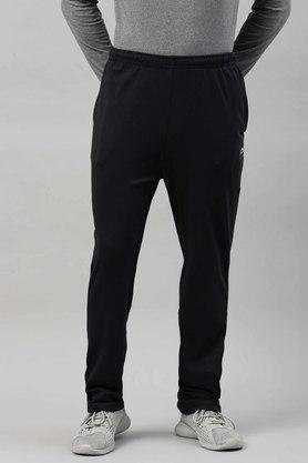 solid cotton regular fit men's track pants - navy