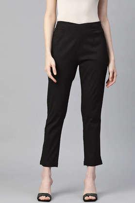 solid cotton regular fit women's festive pants - black