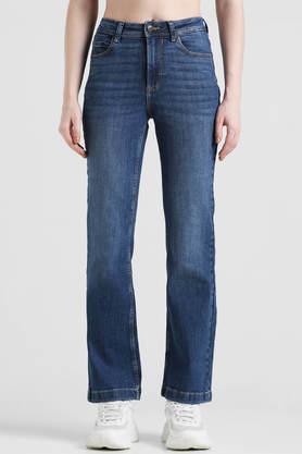 solid cotton regular fit women's jeans - dark blue