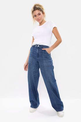 solid cotton regular fit women's jeans - dark blue