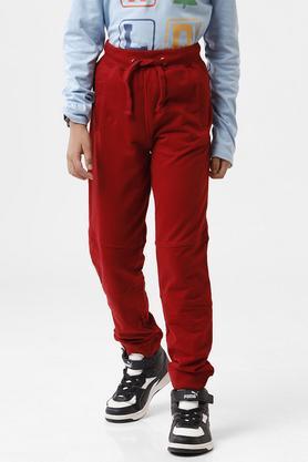 solid cotton regular fit women's joggers - maroon