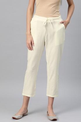 solid cotton regular fit women's palazzos - off white