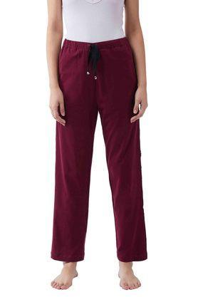 solid cotton regular fit women's pyjama - maroon