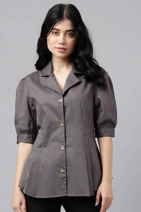 solid cotton regular fit women's shirt - dark grey