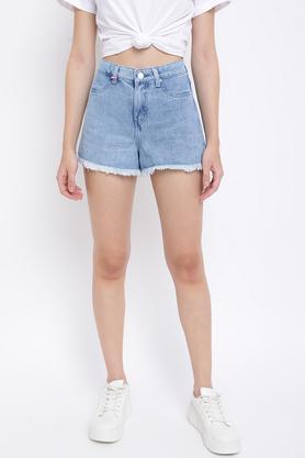 solid cotton regular fit women's shorts - light blue