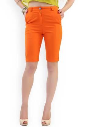 solid cotton regular fit women's shorts - orange