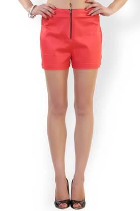 solid cotton regular fit women's shorts - red
