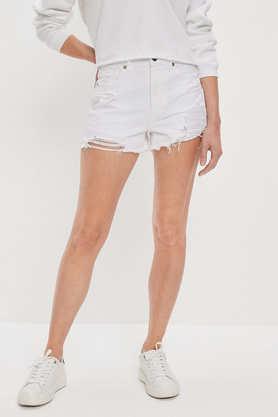 solid cotton regular fit women's shorts - white