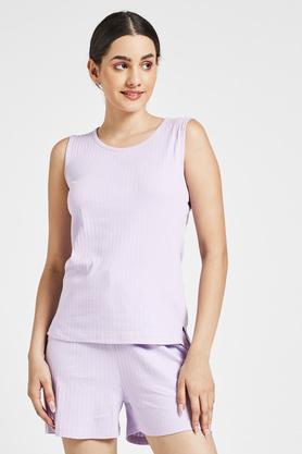 solid cotton regular fit women's top & shorts set - lilac