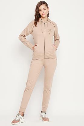 solid cotton regular fit women's tracksuit - natural