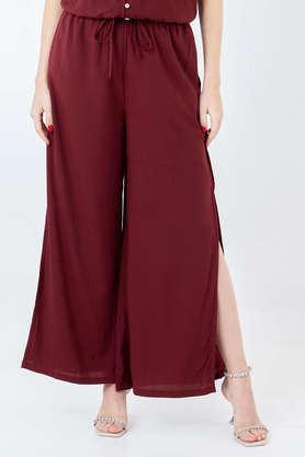 solid cotton regular fit women's trouser - maroon