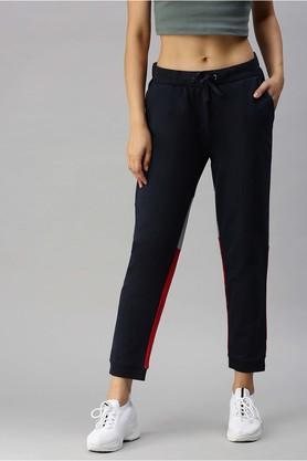 solid cotton regular fit womens joggers - navy