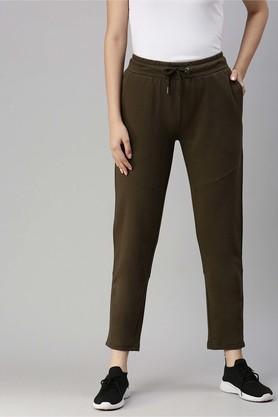 solid cotton regular fit womens joggers - olive