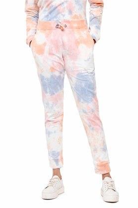 solid cotton regular fit womens joggers - peach