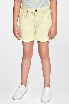 solid cotton regular girls shorts - yellow