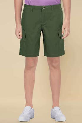 solid cotton relaxed fit boys shorts - olive