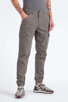 solid cotton relaxed fit men's casual trousers - grey