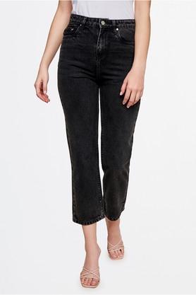 solid cotton relaxed fit women's casual pants - charcoal