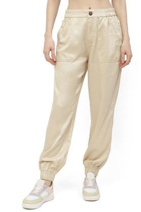 solid cotton relaxed fit women's joggers - natural