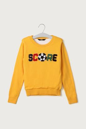 solid cotton round neck boys sweater - yellow