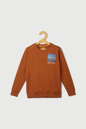 solid-cotton-round-neck-boys-sweatshirt---brown