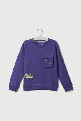 solid cotton round neck boys sweatshirt - purple