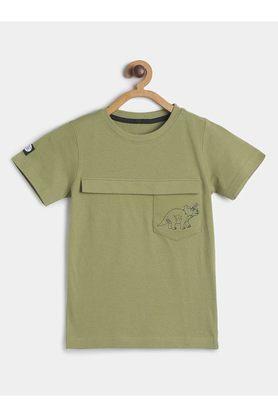 solid cotton round neck boys t-shirt - green